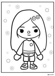 Toca Boca girl with long hair and flowers coloring page