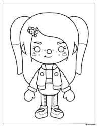 Toca Boca girl with pigtails and freckles coloring page
