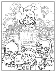 Toca Life World Coloring Page with diverse characters and city
