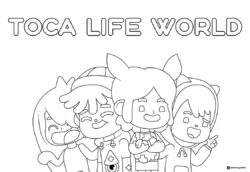 Toca Life World title and group of characters coloring page