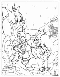 Tom Jerry winter scene coloring page with other mice