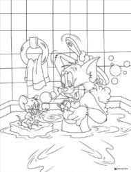 Tom and Jerry bathing with bubbles and rubber duck