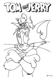 Tom and Jerry coloring page with Jerry on Toms head