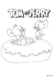 Tom and Jerry coloring sheet on a dessert
