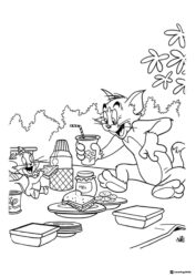 Tom and Jerry having a picnic outdoors coloring page