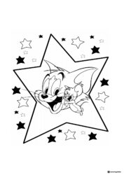 Tom and Jerry inside a large star with smaller stars coloring page