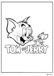 Tom and Jerry logo coloring page with characters