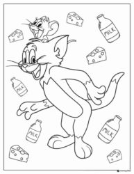 Tom and Jerry surrounded by cheese and milk bottles