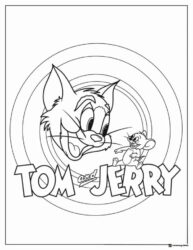 Tom and Jerry title with characters on bullseye background