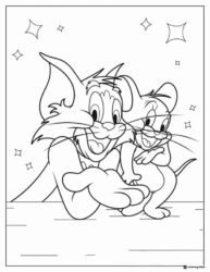 Tom and Jerry together smiling with stars coloring sheet