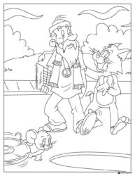 Tom and a hippie with Jerry nearby coloring page