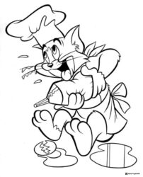 Tom as a chef with broken egg coloring page