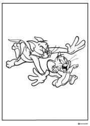 Tom chasing Jerry in a dynamic action pose coloring sheet