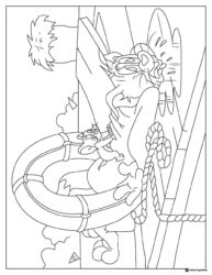 Tom falling with Jerry clinging to life buoy coloring sheet