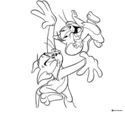 Tom holding Jerry in the air coloring page