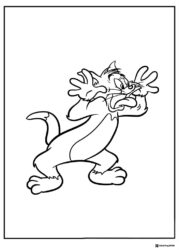Tom looking startled with hands raised coloring sheet