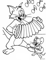 Tom playing accordion Jerry playing guitar coloring page
