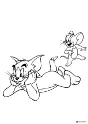 Tom relaxing and Jerry jumping coloring page