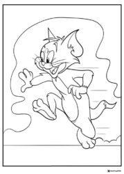 Tom running with an excited expression coloring sheet