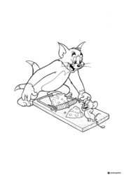 Tom setting a mousetrap for Jerry coloring page