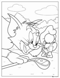 Tom trying to hit Jerry with a golf club coloring page
