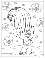 Troll character with flowers in background coloring