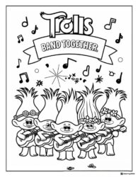 Trolls Band Together playing music coloring page