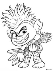 Trolls Barb character playing electric guitar coloring