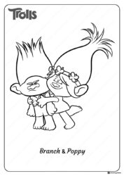 Trolls Branch and Poppy hugging coloring sheet