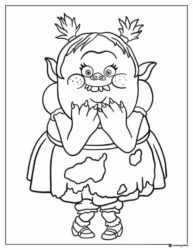 Trolls Bridget covering her mouth coloring page