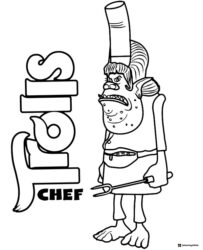 Trolls Chef with two Bergen creatures coloring page