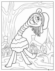 Trolls Cooper in forest with mushroom houses coloring