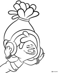 Trolls DJ Suki enjoying music coloring sheet