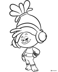 Trolls DJ Suki posing with headphones coloring