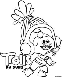 Trolls DJ Suki with headphones coloring page