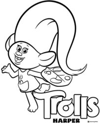 Trolls Harper with paint palette coloring sheet