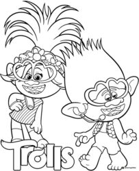 Trolls Poppy and Branch wearing glasses coloring