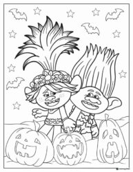 Trolls Poppy and Branch with pumpkins Halloween coloring