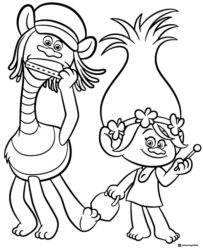 Trolls Poppy and Cooper playing music coloring