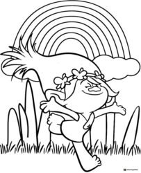 Trolls Poppy dancing with rainbow coloring page