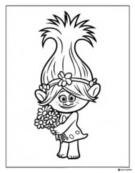Trolls Poppy holding a bouquet of flowers coloring