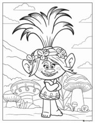 Trolls Poppy in a mushroom forest coloring page