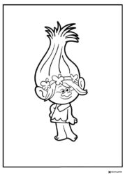 Trolls Poppy looking over shoulder coloring sheet