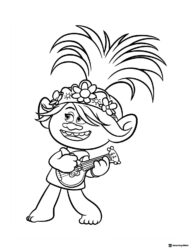 Trolls Poppy playing a ukulele coloring page