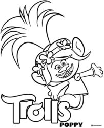 Trolls Poppy smiling with flowers coloring page