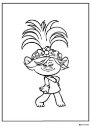 Trolls Poppy walking with flowers in hair coloring sheet