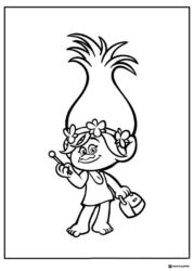 Trolls Poppy with a scepter and purse coloring page