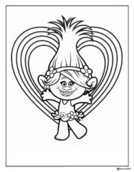Trolls Poppy with heart background coloring sheet