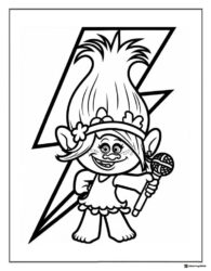 Trolls Poppy with microphone and lightning bolt coloring