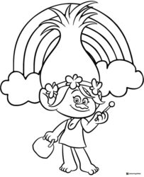 Trolls Poppy with rainbow and clouds coloring